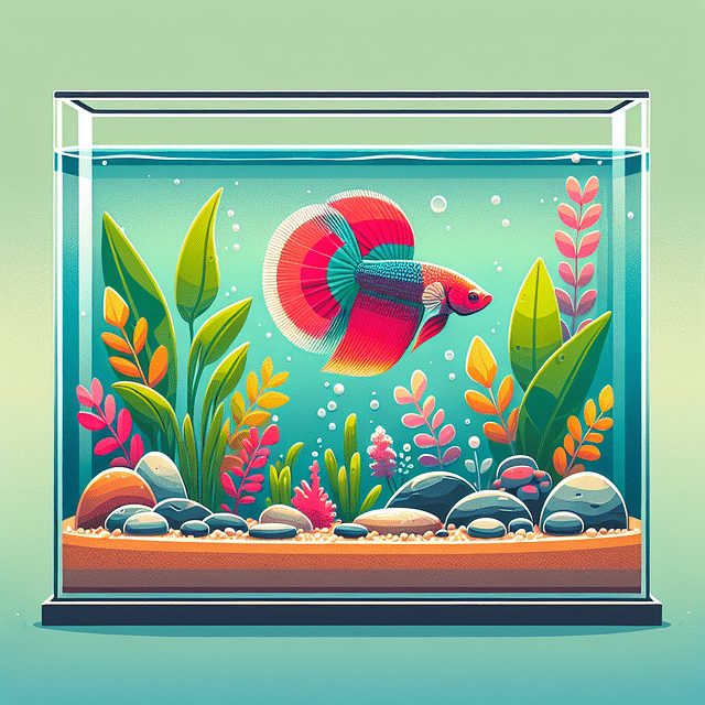 betta fish tank with plants and hiding spots