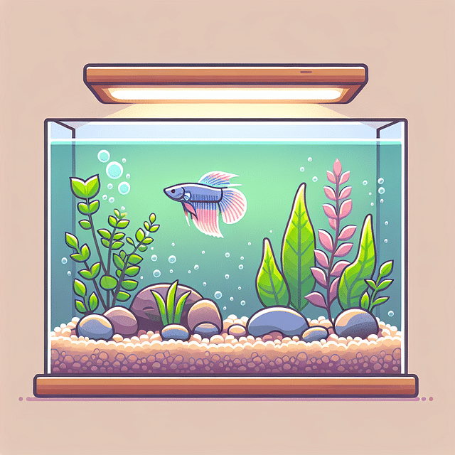 soft LED lighting in a decorated betta fish tank