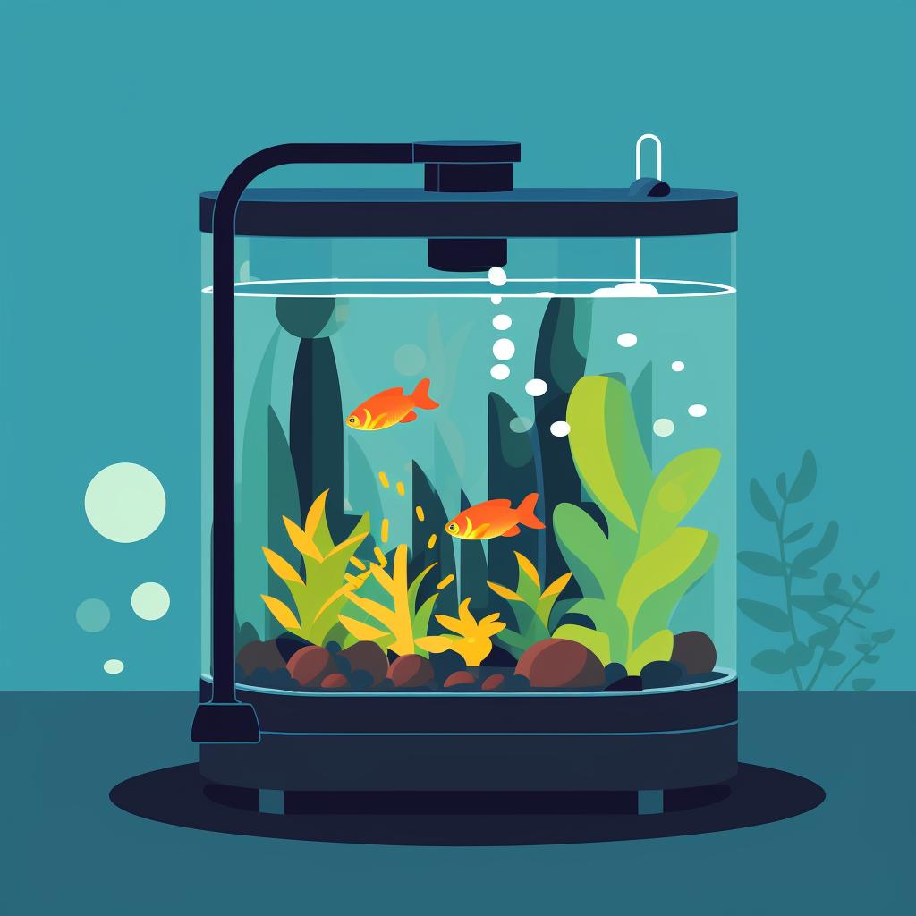 A fish tank filter installed in a tank