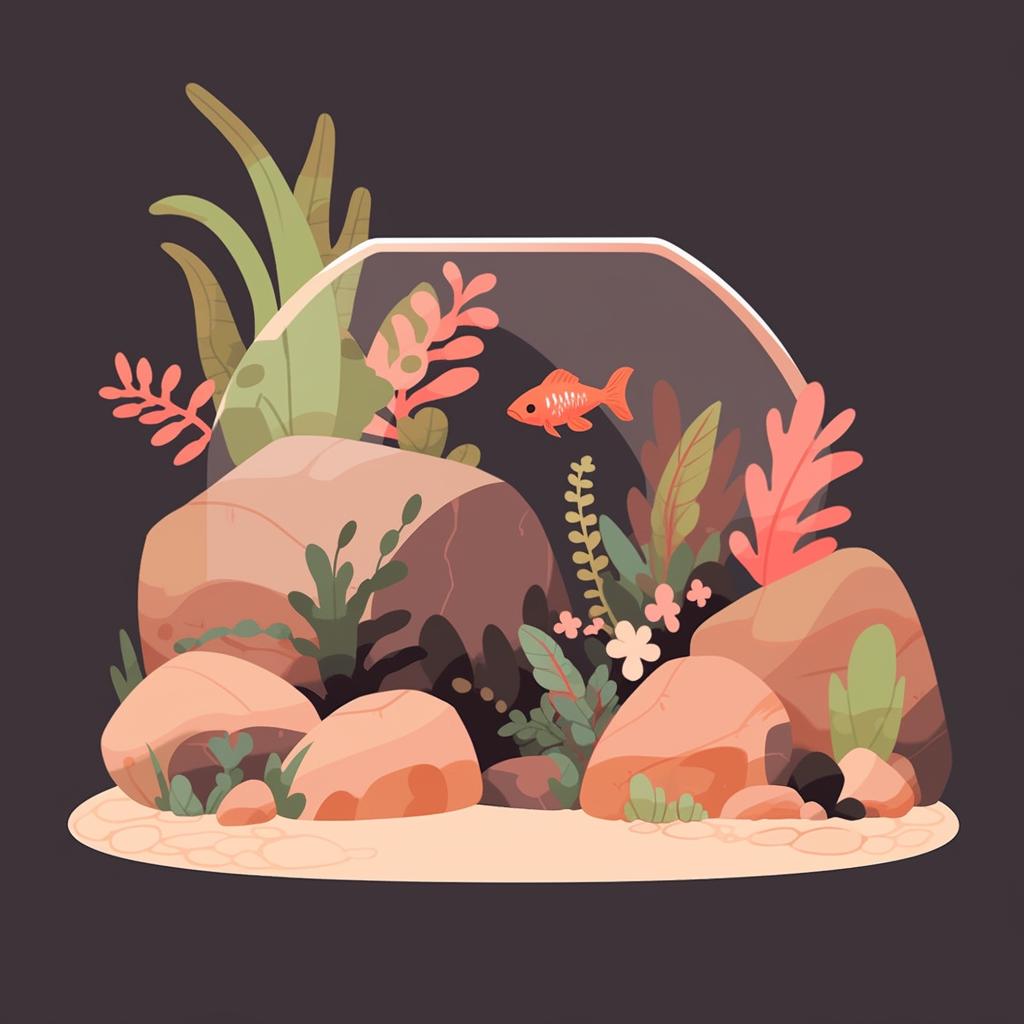A Betta fish tank with plants and caves