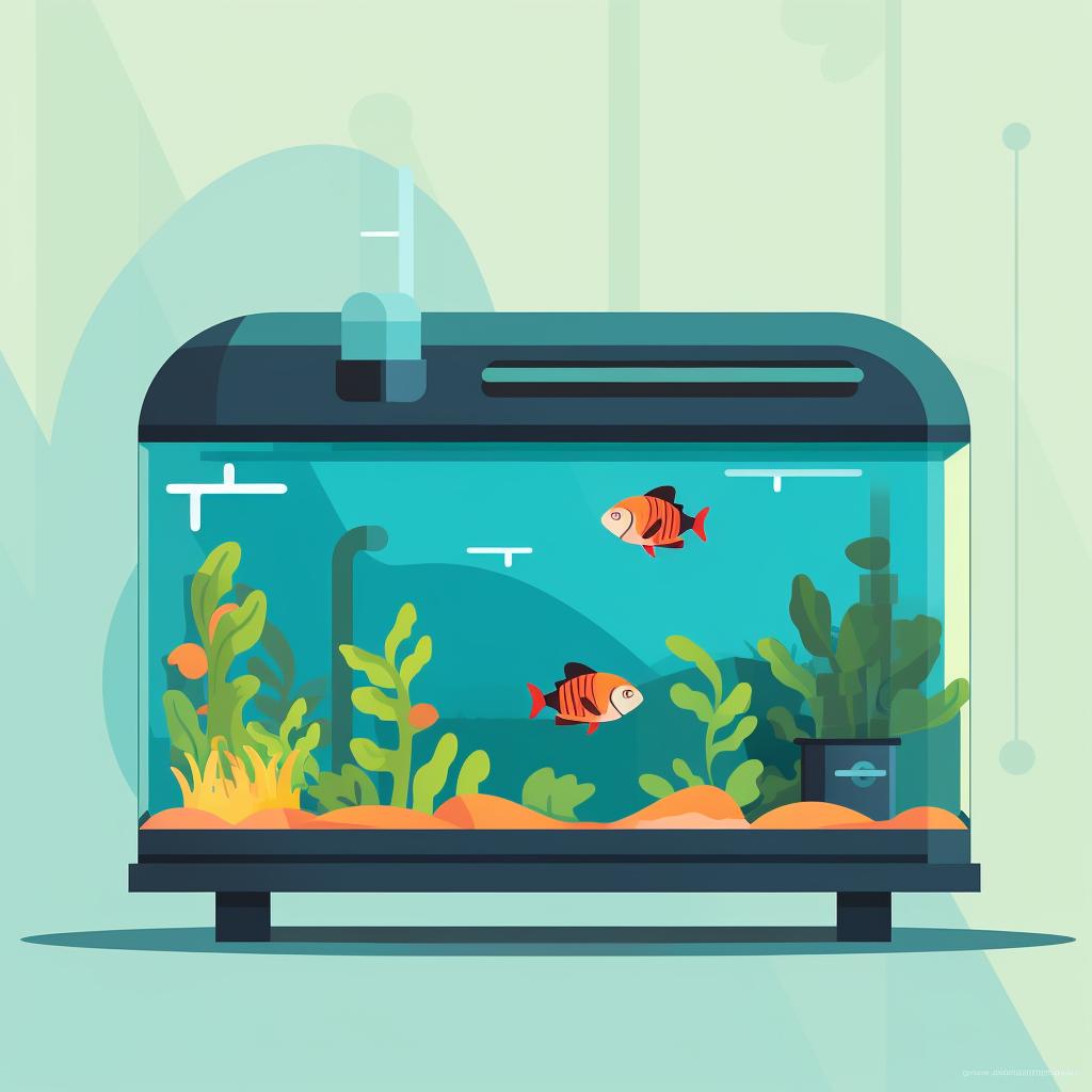 A fish tank with a heater and filter installed