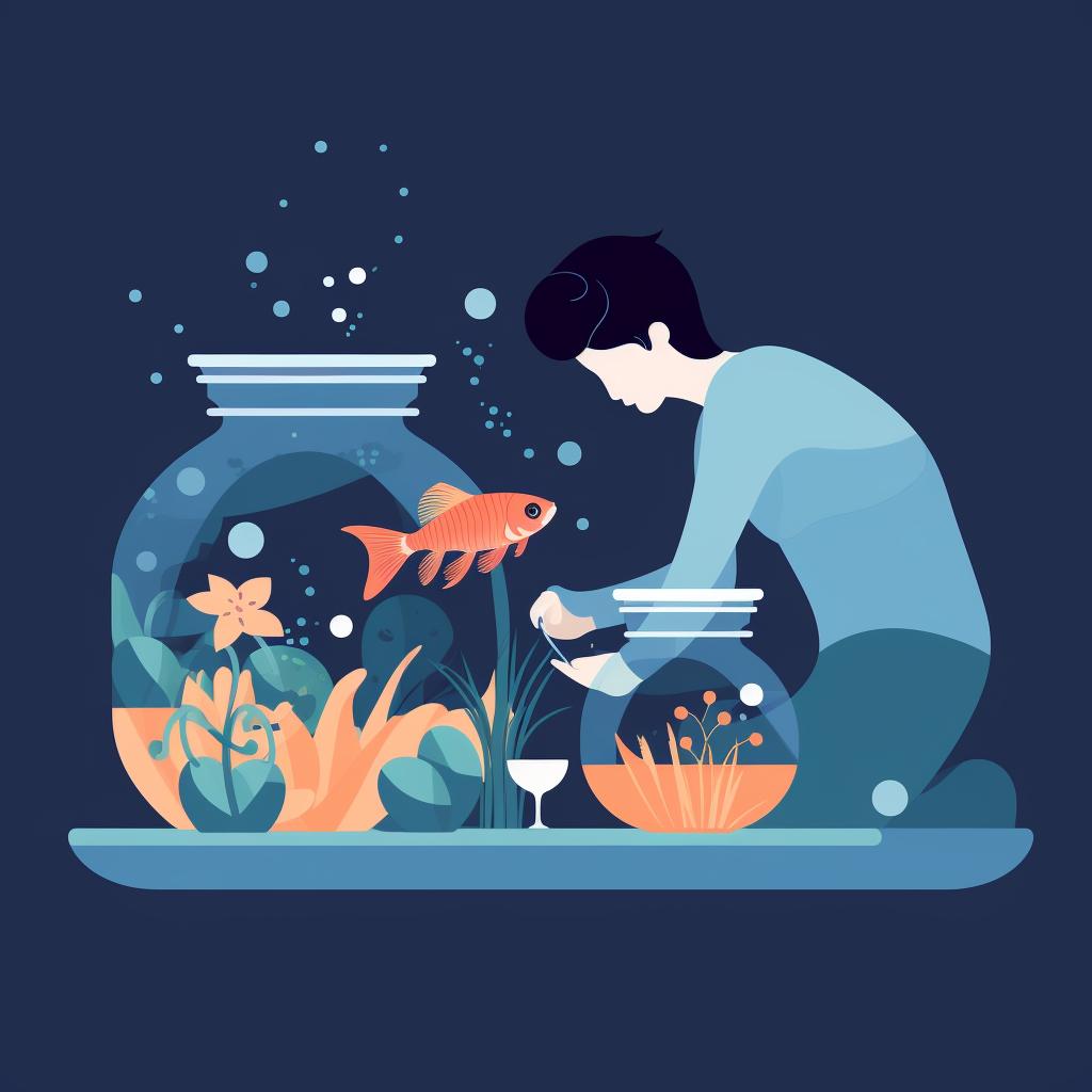 A person carefully adding medication to a betta fish tank