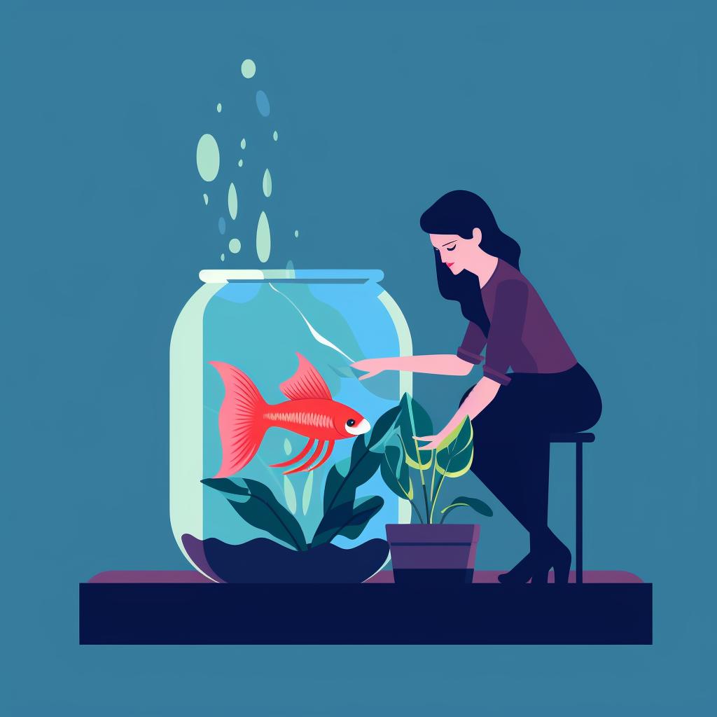 A person changing water in a Betta fish tank