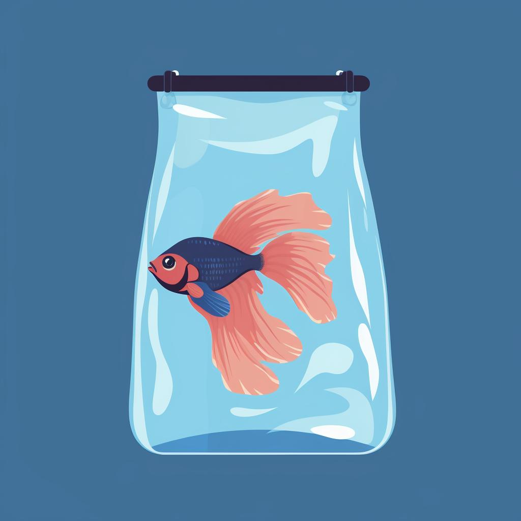 Betta fish bag floating on the surface of the aquarium