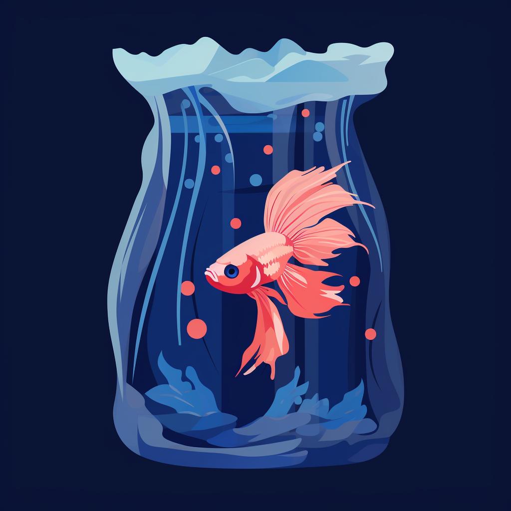 Betta fish in a bag floating in a tank