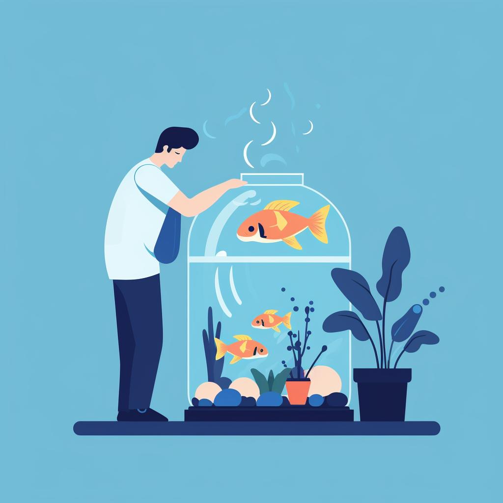 Person adding water conditioner to a fish tank