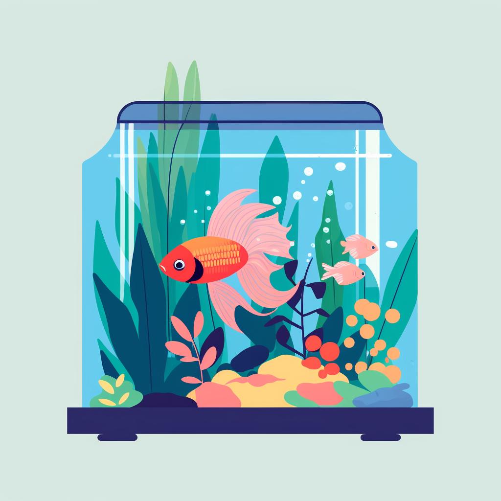 Decorated betta fish tank