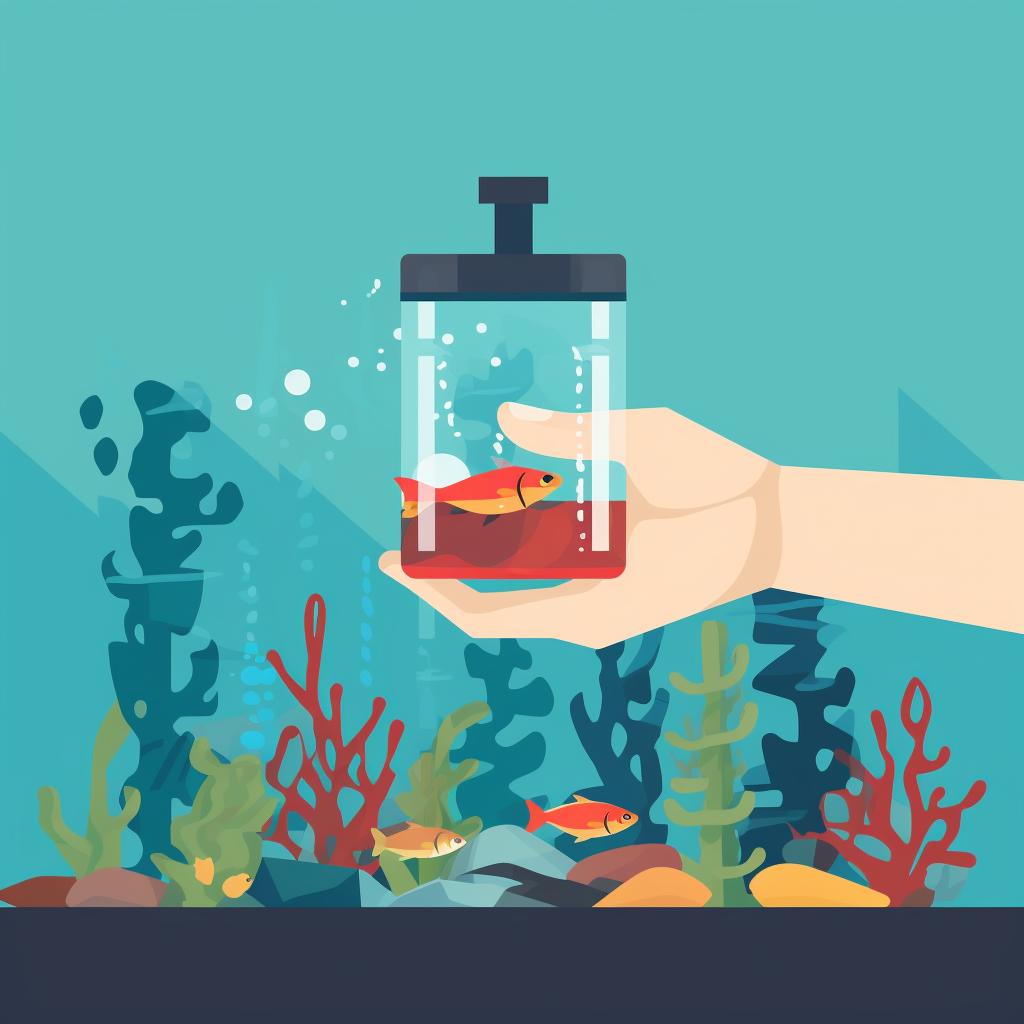 Hand holding a water testing kit near an aquarium