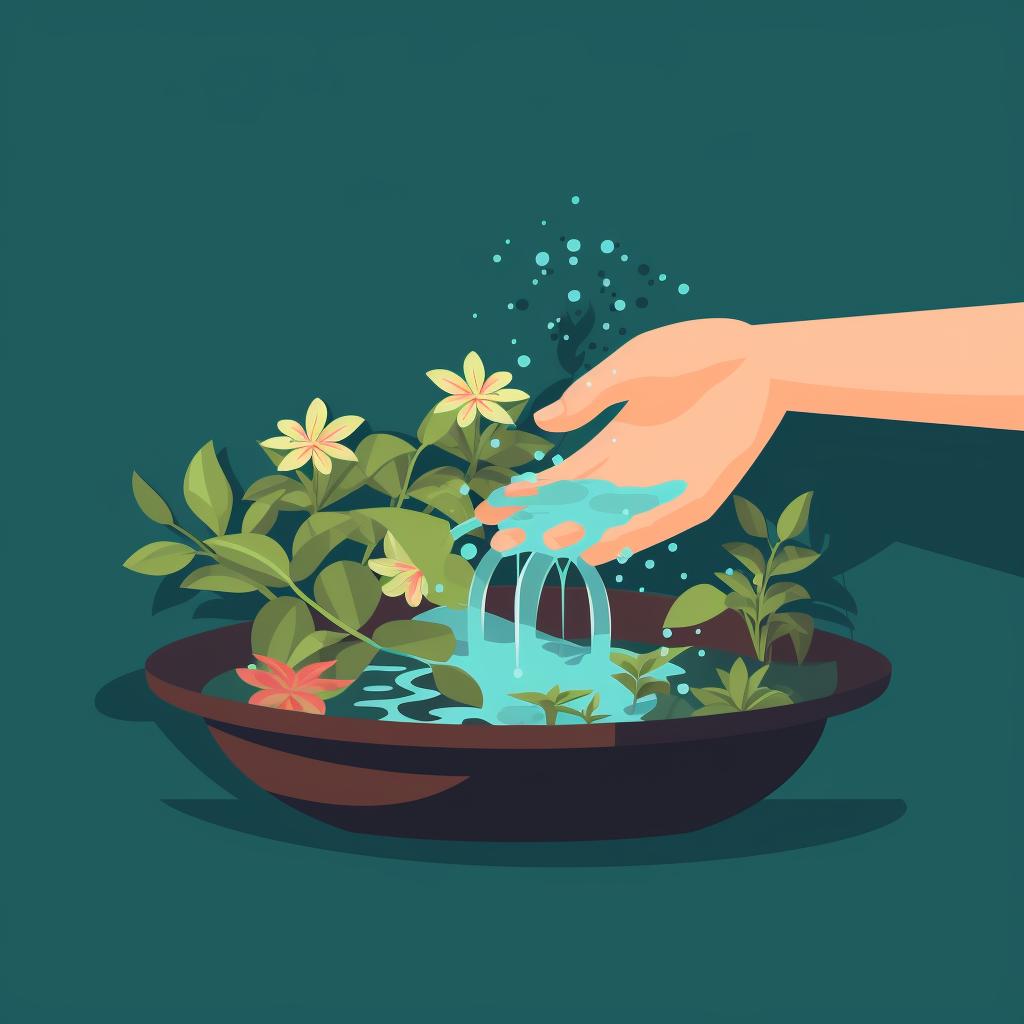 Hands rinsing plants under running water